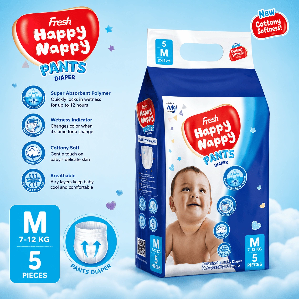 ChatGPT Image Sep 2, 2026, 03_43_27 PM (1) Fresh Happy Nappy Pant Diaper – M Size (7–12 kg), 5 Pcs - Image 1
