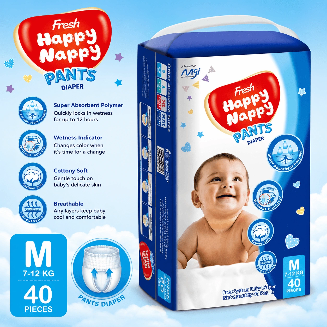 ChatGPT Image Sep 2, 2026, 03_46_50 PM (1) Fresh Happy Nappy Pant Diaper – M Size (7–12 kg), 40 Pcs - Image 1