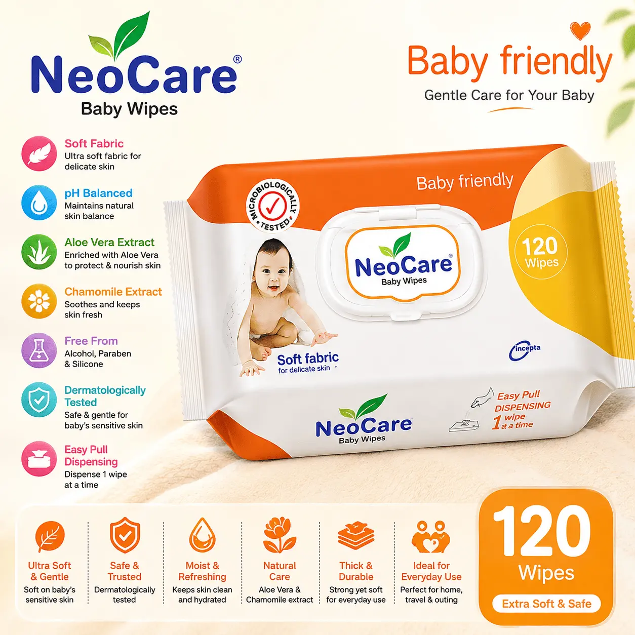ChatGPT Image Sep 2, 2026, 09_40_07 AM (1) NeoCare Baby Wipes - 120 Wipes - Image 1